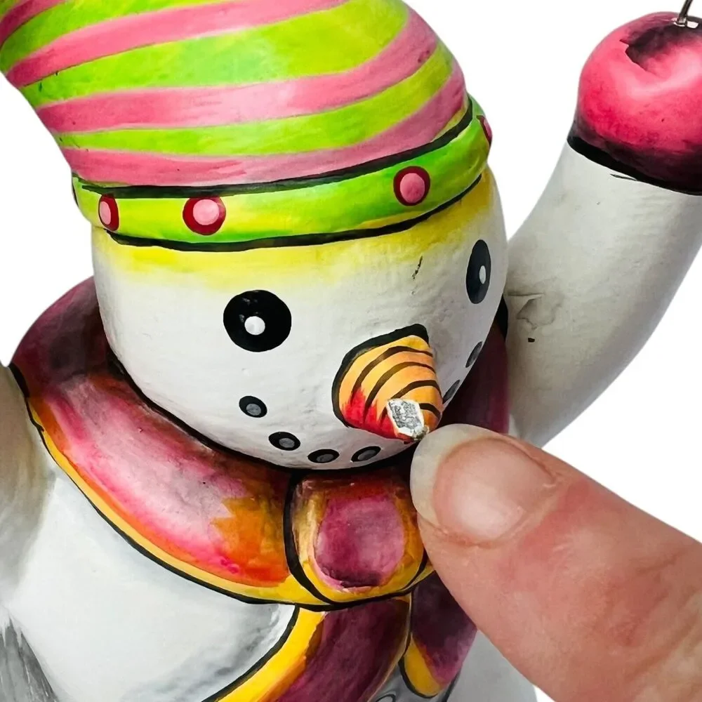 Contemporary Hand Painted Wooden Snowman Wired Peace Fair Trade Whimsical Figure